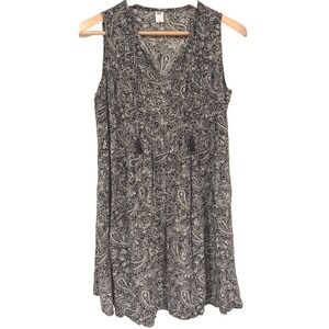 Old Navy Dress M Black‎ White Paisley Print Sleeveless Casual Tassel Accents